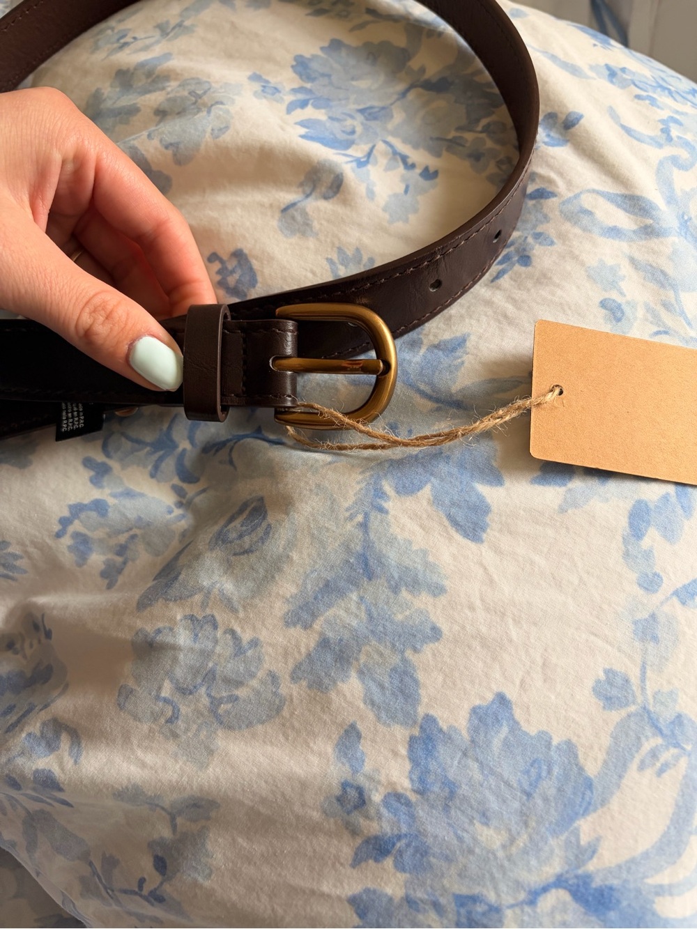Brandy Melville Dark Brown Leather Belt with Brass Buckle
